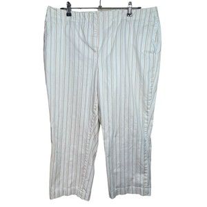 Brooks Brothers‎ Women's Sz 16 Stretch Cropped Ankle Pants White Tan Striped